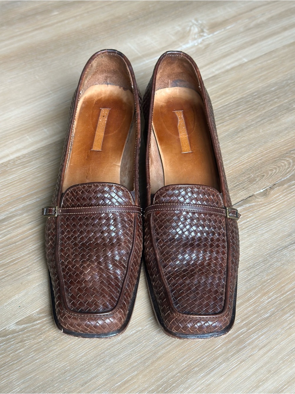 Sesto Meucci Hand Woven Leather Pumps Brown Italian Loafers 90s Vintage Size 10 - Picture 2 of 10